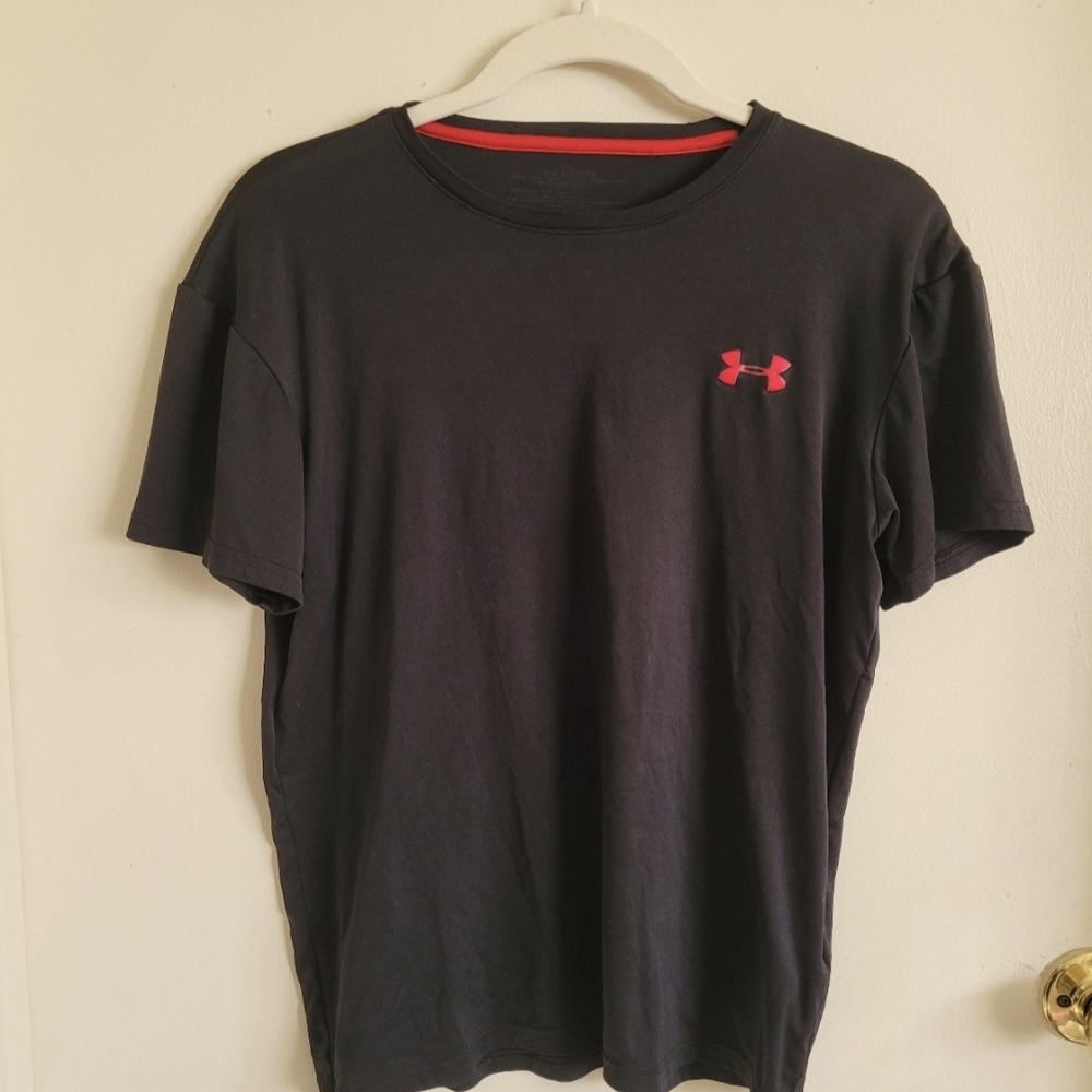 Under Armour Men's Dark Gray T-Shirt with Red Logo